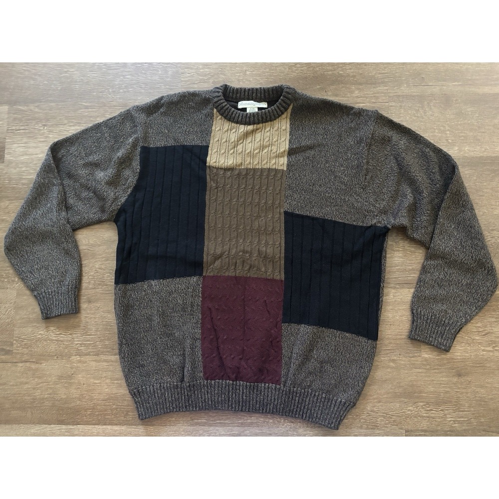 Vintage‎ Men's Sweater Patchwork Colorblock Cable Knit Munsingwear XL 90s VTG